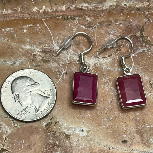 NEW Handmade Rustic Dyed Ruby Gemstone Silver Plated Earrings Pink Silver - Picture 7 of 12